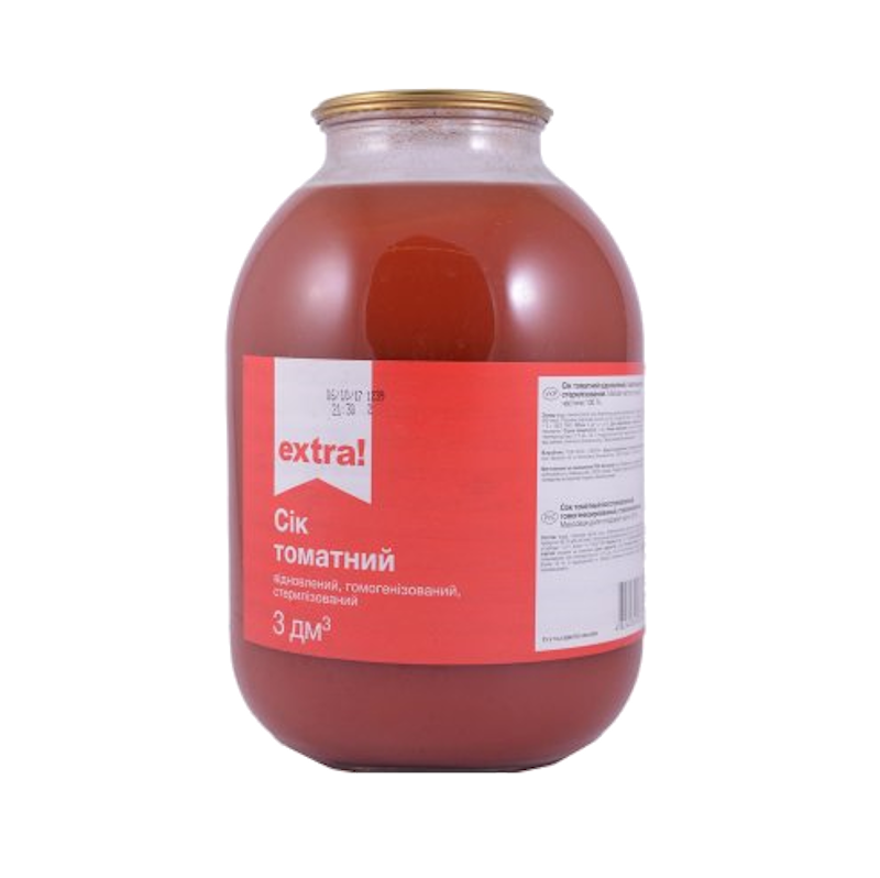 Сік EXTRA! томатний відновлений, стерилізований, з сіллю, банка скляна, 3л